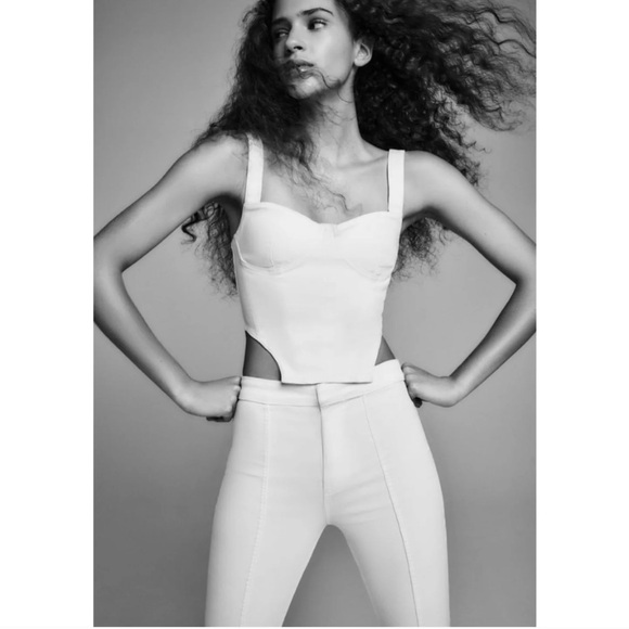 Zara Tops - ZARA White Corset Bustier Crop Top Structured Stretch Cotton Size S